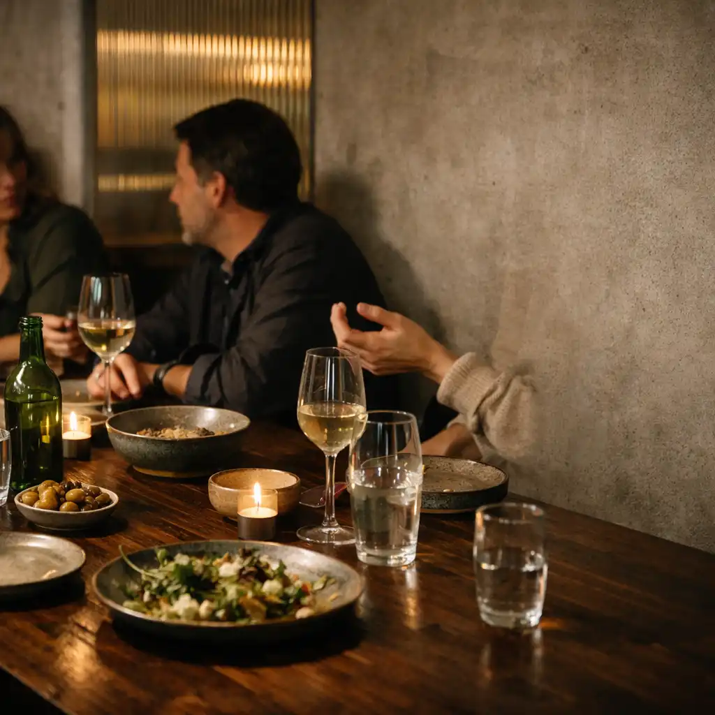 Private Runde an einem gedeckten Tisch